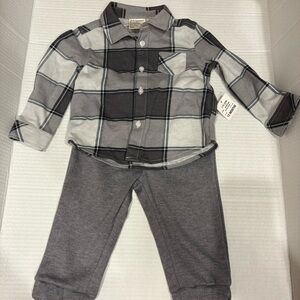 First Impressions Black and Gray Plaid Baby 2 piece set
